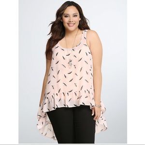 TORRID PINK FEATHER RUFFLE TANK TOP SIZE 0